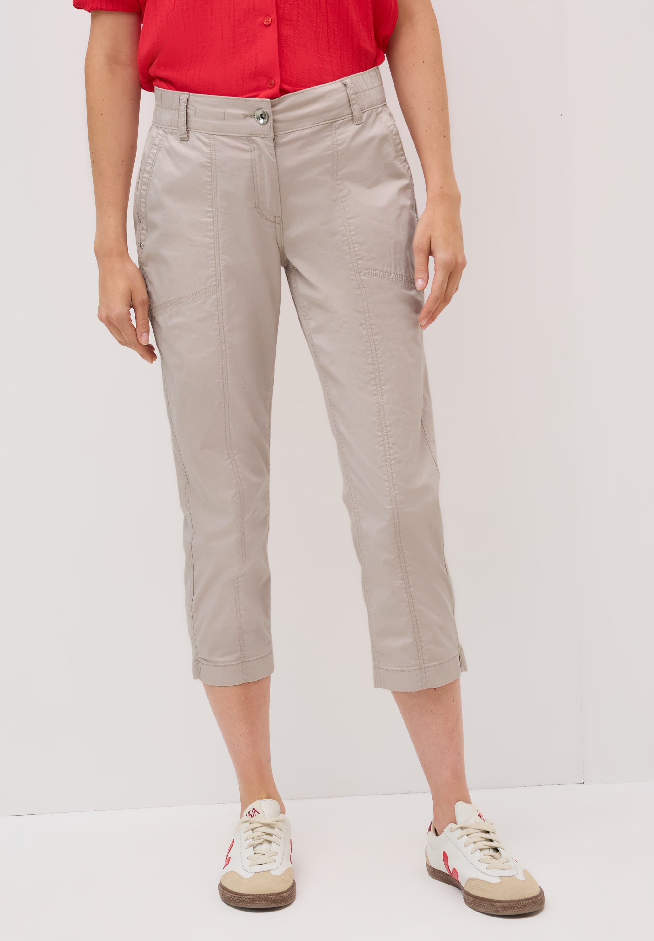 3/4-Hose CECIL, Damen, Gr. 30, Länge 24, beige (boulder beige), Web, 98% Baumwolle, 2% Elasthan, unifarben, comfort fit 3/4-Länge, Hosen, Middle Waist