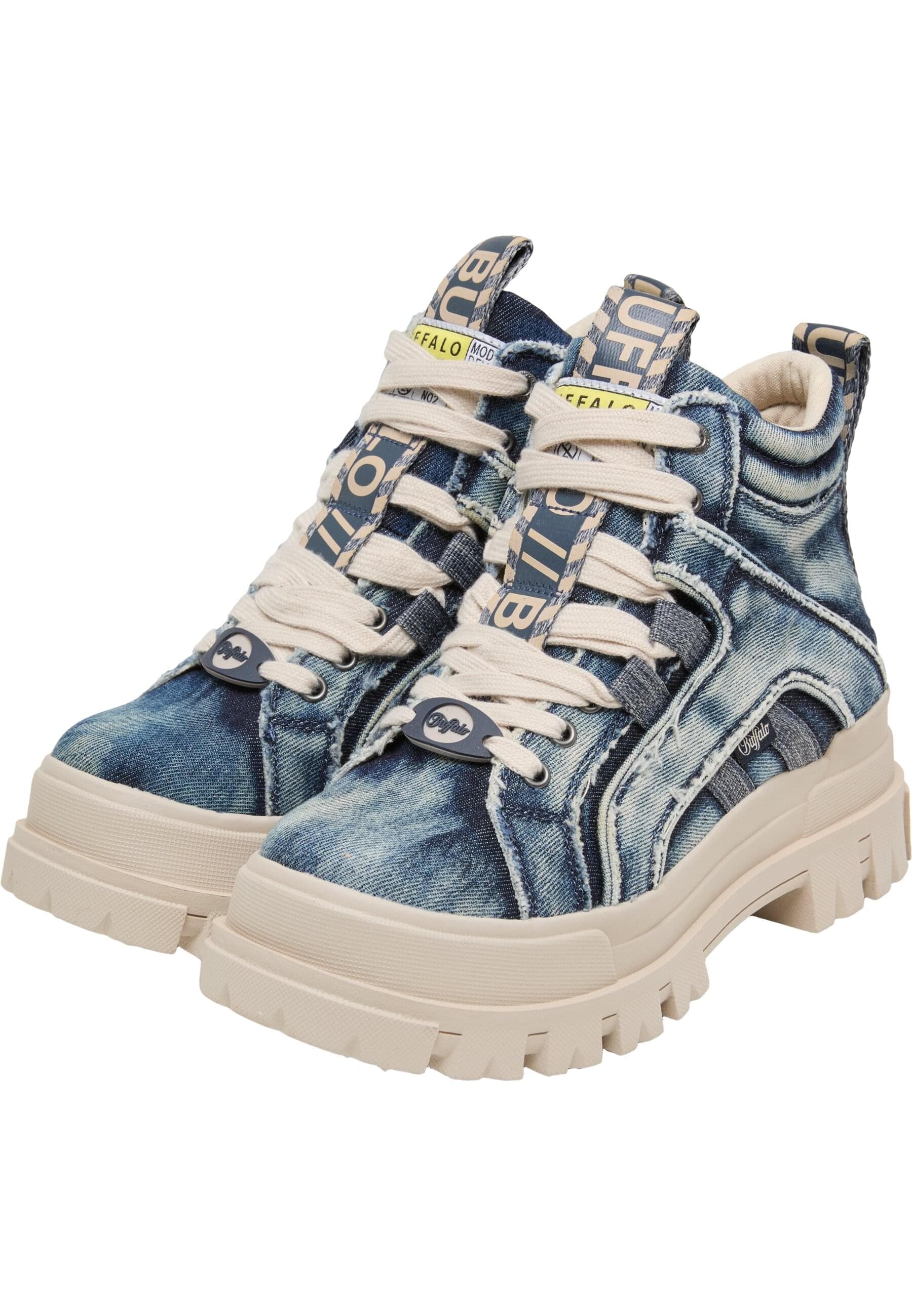 Stiefel BUFFALO "Buffalo ASPHA NC MID - VEGAN DENIM", Damen, Gr. 36, blau, Kunstfaser, Schuhe Stiefel