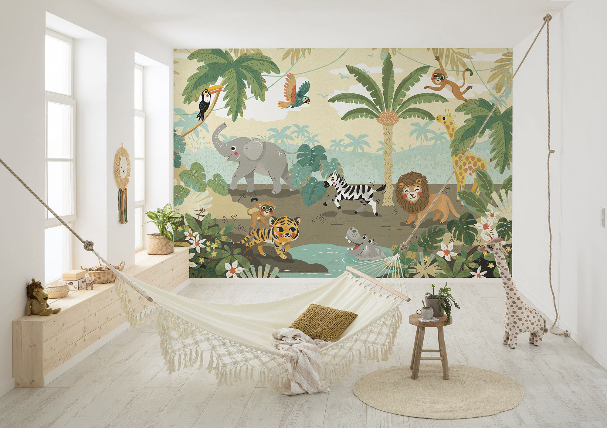 Fototapete KOMAR "Digitaldruck Vlies - Baby Safari - Größe 350 x 250 cm", bunt, Rollen:, Vlies, Tapeten, Wohnzimmer, Schlafzimmer