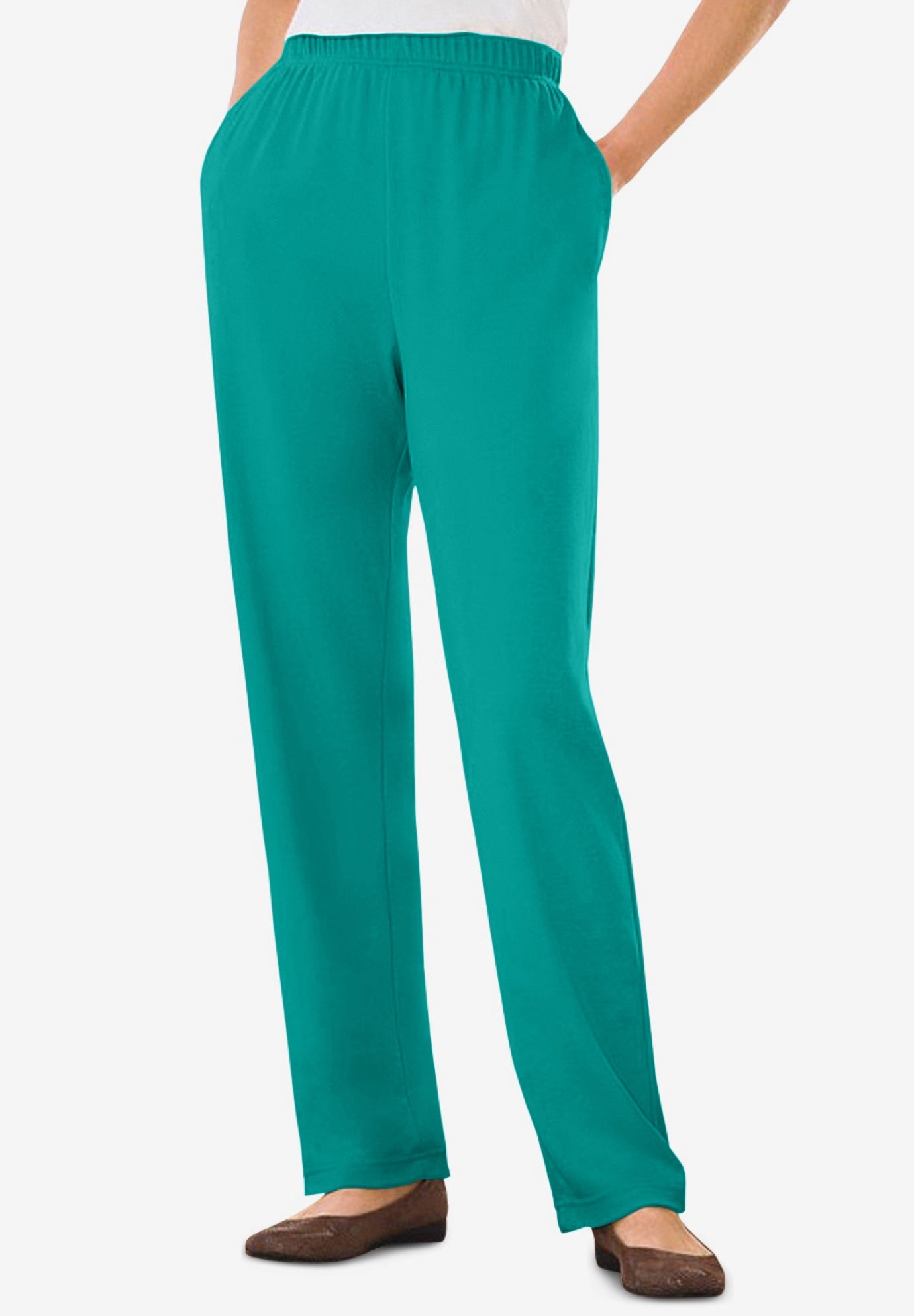 Plus Size Women's 7-Day Knit Straight-Leg Pull-On Pants by Woman Within in Waterfall (Size S)