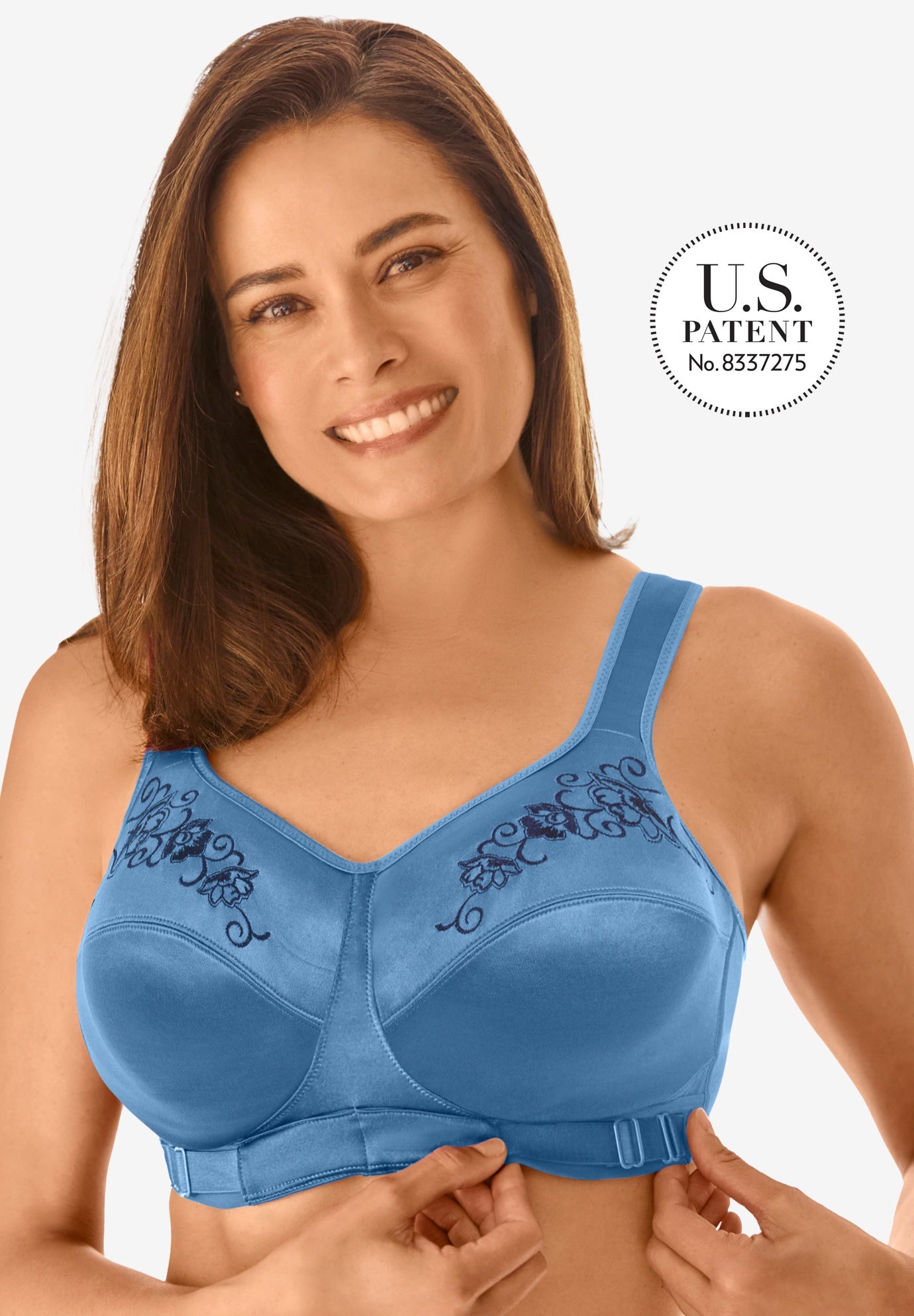 Plus Size Women's The Embroidered Custom Fit Bra by Comfort Choice in Dusty Indigo Embroidery (Size 40 DDD)