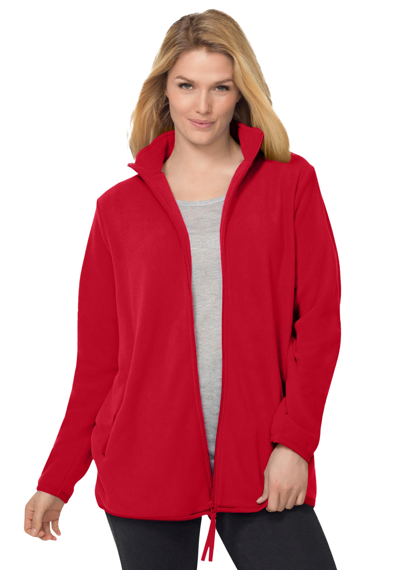 Plus Size Women's Zip-Front Microfleece Jacket by Woman Within in Classic Red (Size 2X)