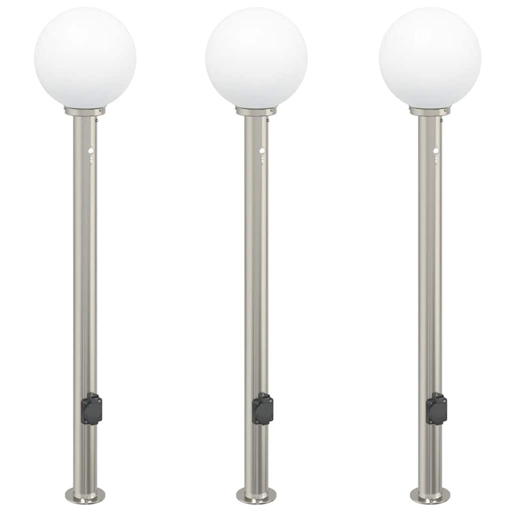 vidaXL Pollerleuchten mit Sensor&Steckdose 3 Stk. 120 cm Edelstahl IP44 Image