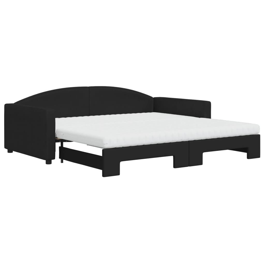 vidaXL Tagesbett Ausziehbar mit Matratzen Schwarz 100x200 cm Stoff Image