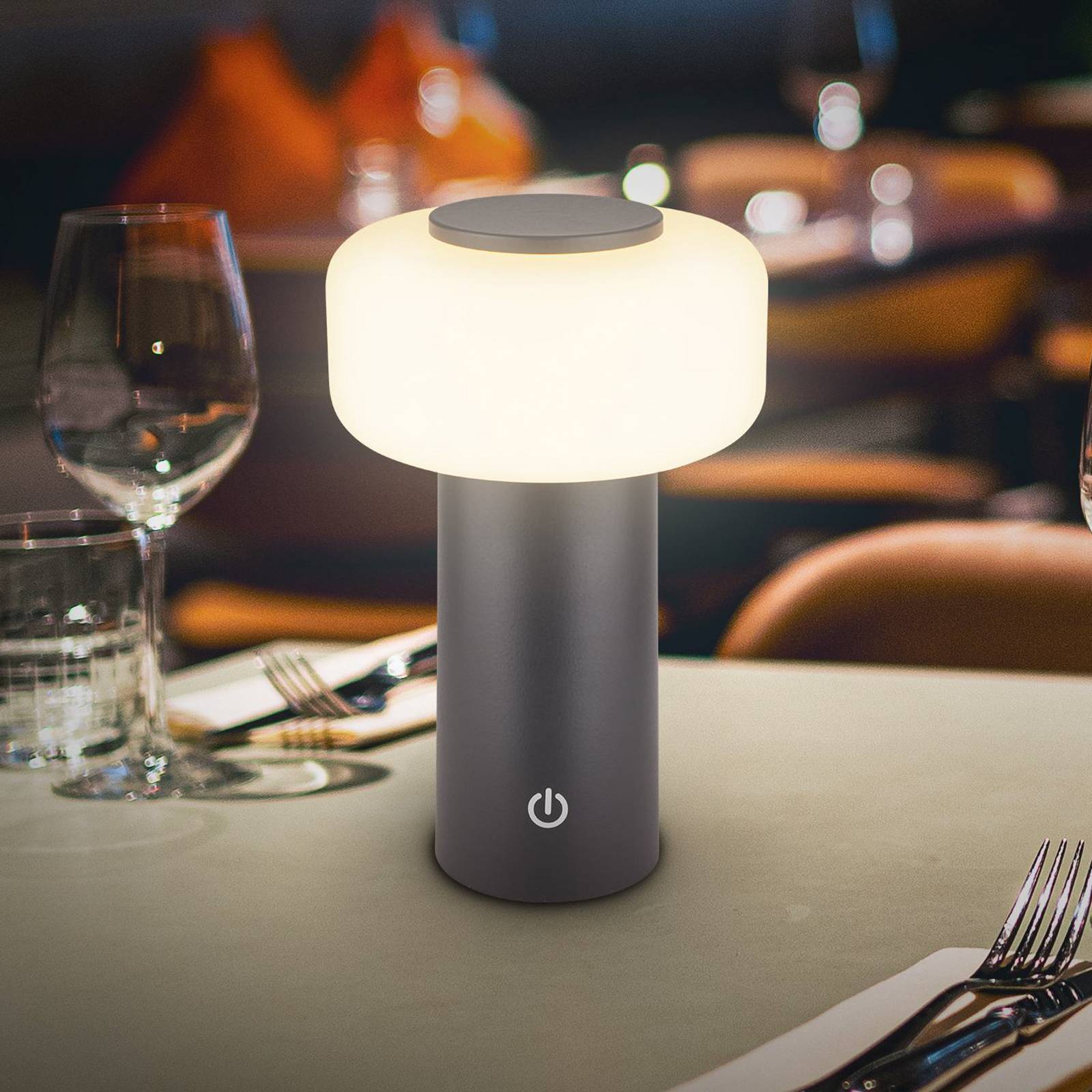 Briloner LED-Akku-Tischleuchte Juna, anthrazit, IP44, dimmbar, 20 cm dimmbar, schwarz, Kunststoff, Modern