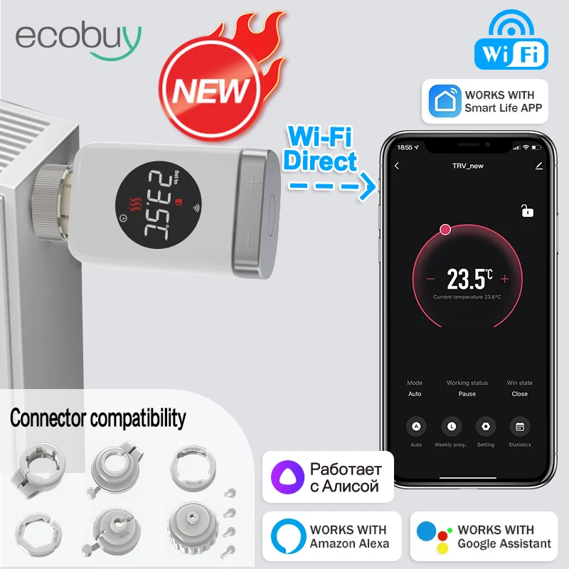 Smart Tuya Wifi Thermostatic Radiator Valve Actuator Smart Radiator Valve TRV Tuya Thermostatic Valve Alexa Google Home Alice