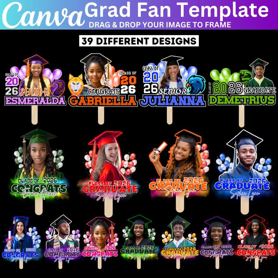 35+ modelli modificabili per ventagli di laurea 2026 Canva, modello di pala per ventaglio di laurea, ventaglio di laurea personalizzato, ventaglio di