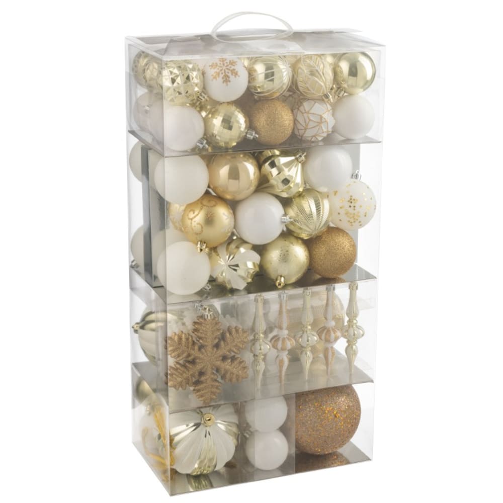 Boite de 80 décorations de Noël en plastique blanc 30x18x58 cm