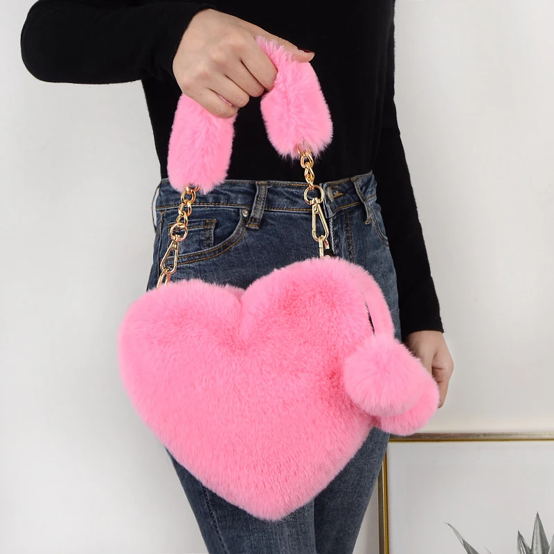 Dames à la mode en peluche amour en forme de coeur nouvelle mode couleur unie doux confortable sacs à main populaires femmes sacs à main