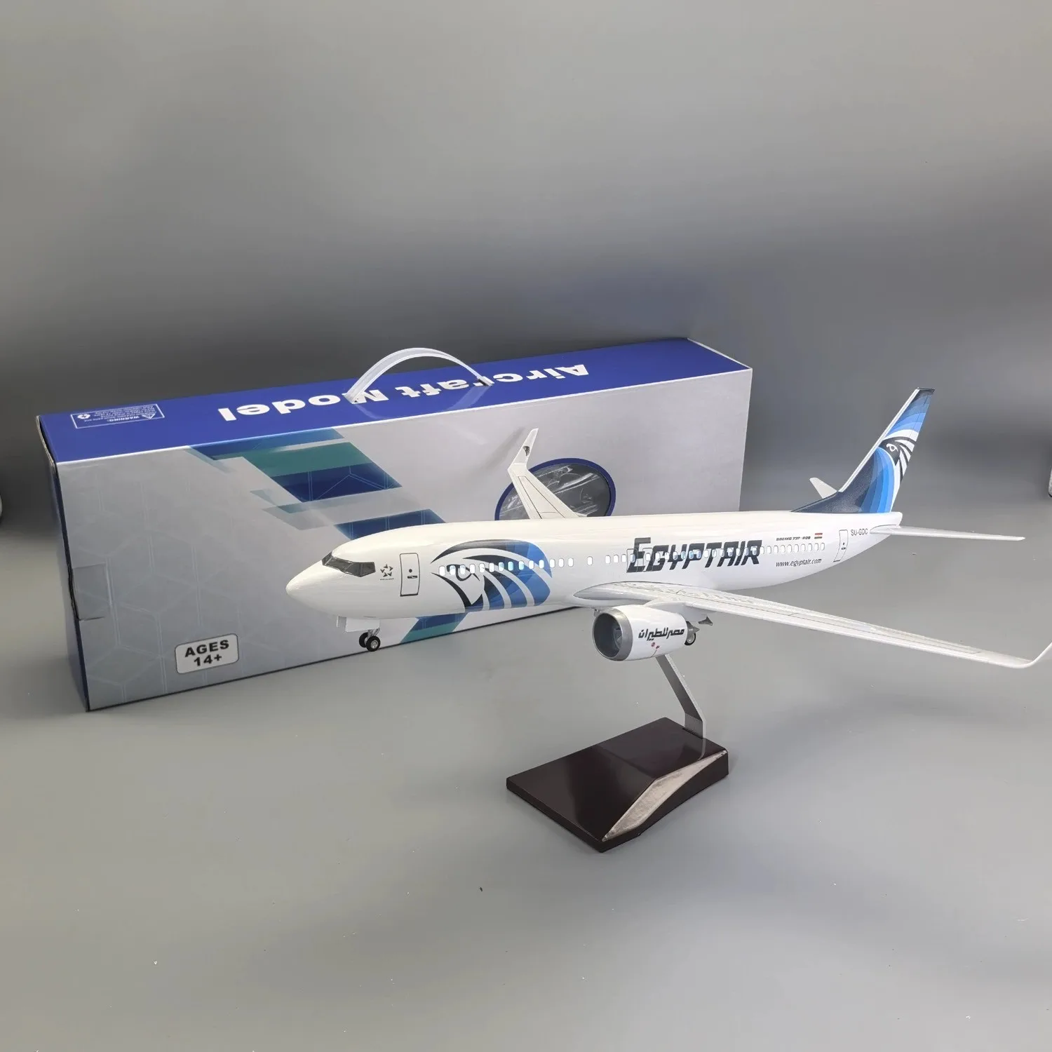 B737 Ägypten Airways Flugzeugmodell Spielzeug Maßstab 1:85 737 47 cm mit Basisfahrwerk Harz Flugzeugmodell Ornament zum Sammeln Image