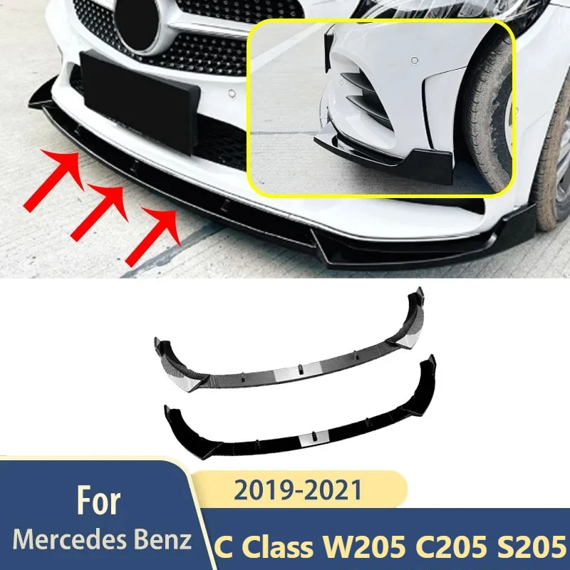 Frontschürze Lip Splitter Zubehör Für Mercedes C Klasse W205 C205 S205 AMG 2019 2020 2021 Auto Außen Diffusor körper Kits Image