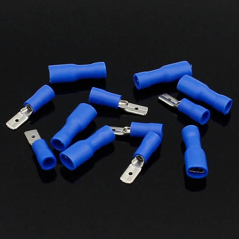 50 Stück/25 Paar 4,8 mm weiblich männlich elektrische und Verkabelungsstecker isolierte Crimp-Klemme Spaten blau Image