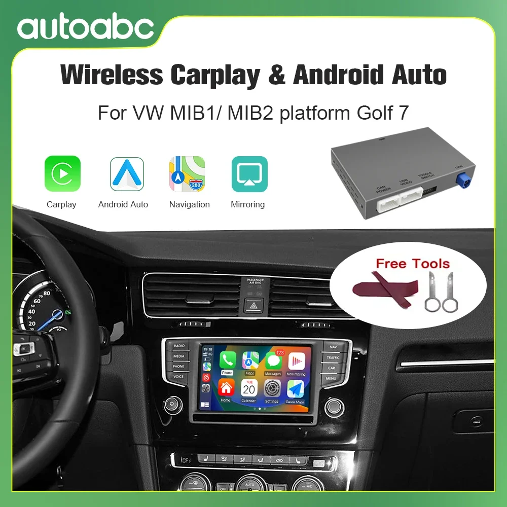 AUTOABC Drahtlose Carplay Android Auto Modul Box Für VW Volkswagen Skoda Octavia Golf 7 Polo Passat B8 Spiegel Link MIB MIB2 Image