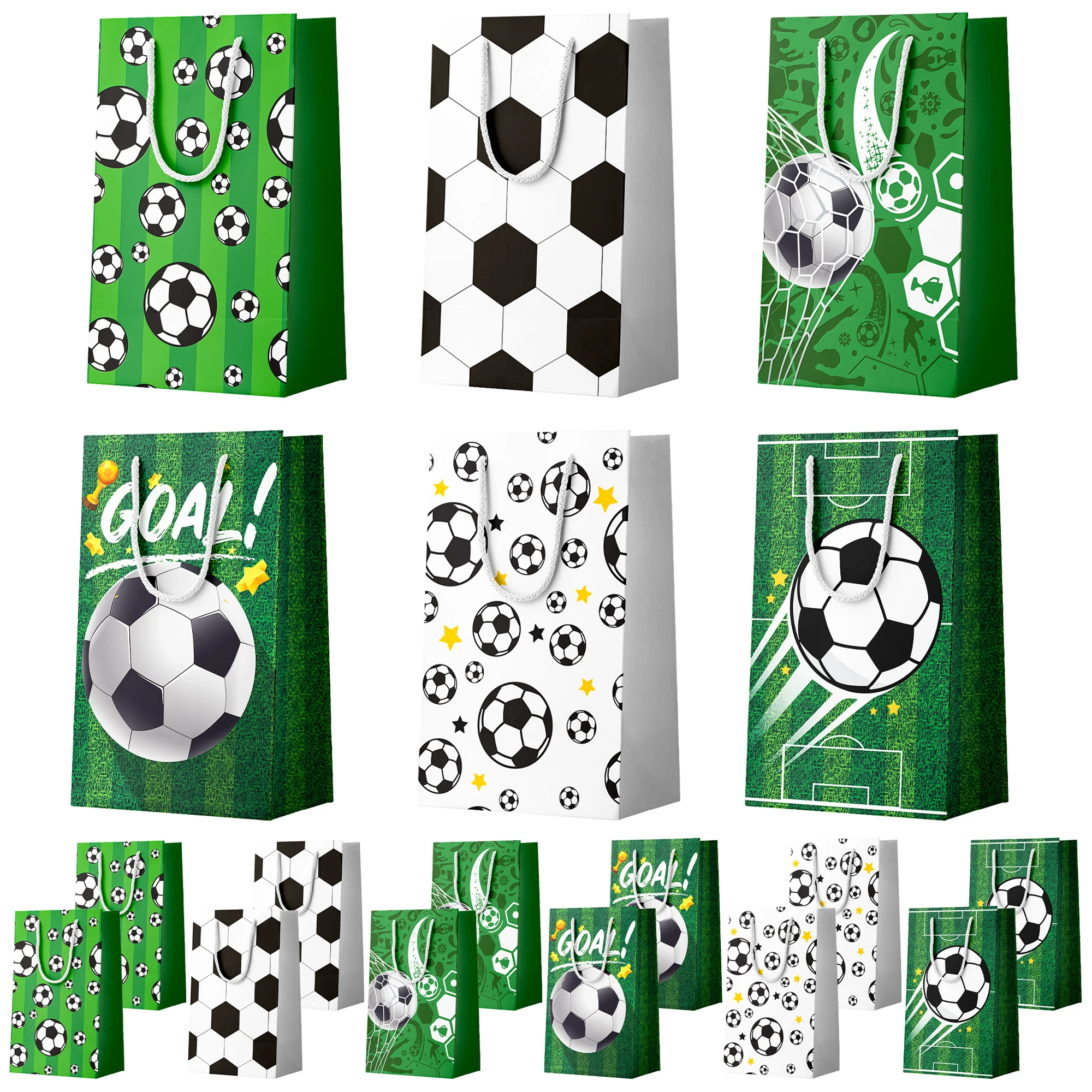 24 Stück Fußball-Partygeschenktüten, Fußball-Papier-Geschenktüten, Fußball-Goodie-Taschen, Süßigkeitentüten mit Fußball-Aufdruck für Fußball-Party-Dekorationen Image