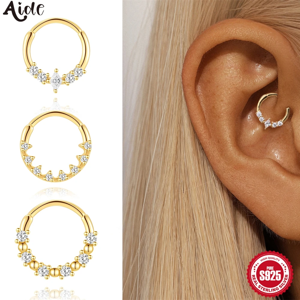 Aide Nasenring 100 % 925 Sterling Silber Zirkon Clicker Piercing Ohrknorpel Helix Hoop Ohrringe Frauen Eat Bone Huggies Anillos Image