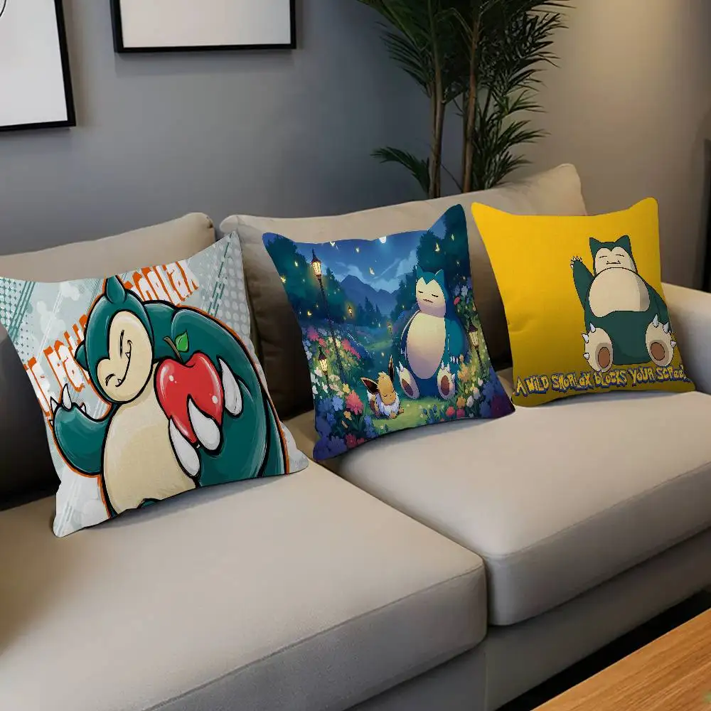 P-Pokemon Snorlax dekorativer Raumästhetik-Kissenbezug, Heimdekoration, Schlafzimmer, Sofa, Bett, Couch, Kissenbezug, 45 x 45 cm Image