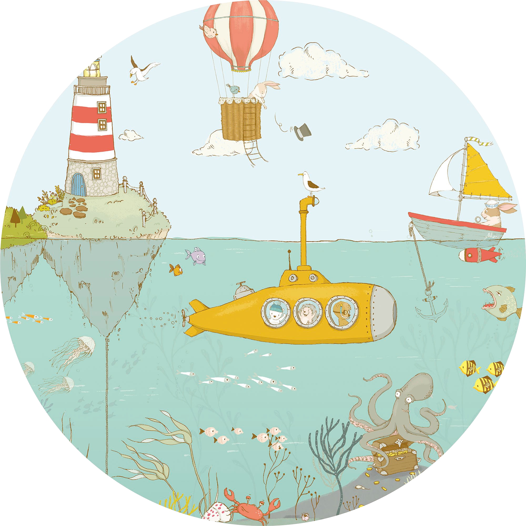 Fototapete KOMAR "Vlies selbstklebend - Underwater - Größe 125 x 125 cm", bunt, B:125m L:125m, Vlies, Tapeten, Wohnzimmer, Schlafzimmer