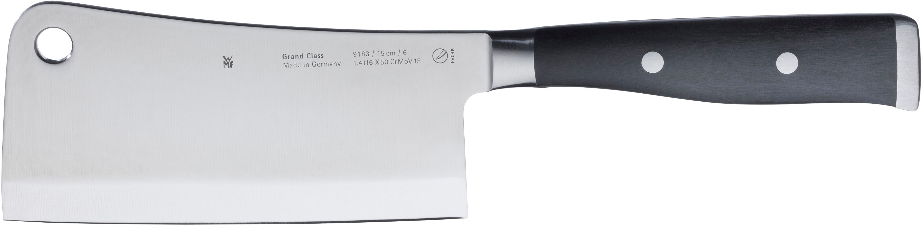Hackmesser WMF "Grand Class", schwarz (edelstahl, schwarz), Klingenlänge 15cm, Spezialklingenstahl, Kochmesser, 15 cm, langanhaltende Schärfe, handgeschmiedeter Spezialklingenstahl