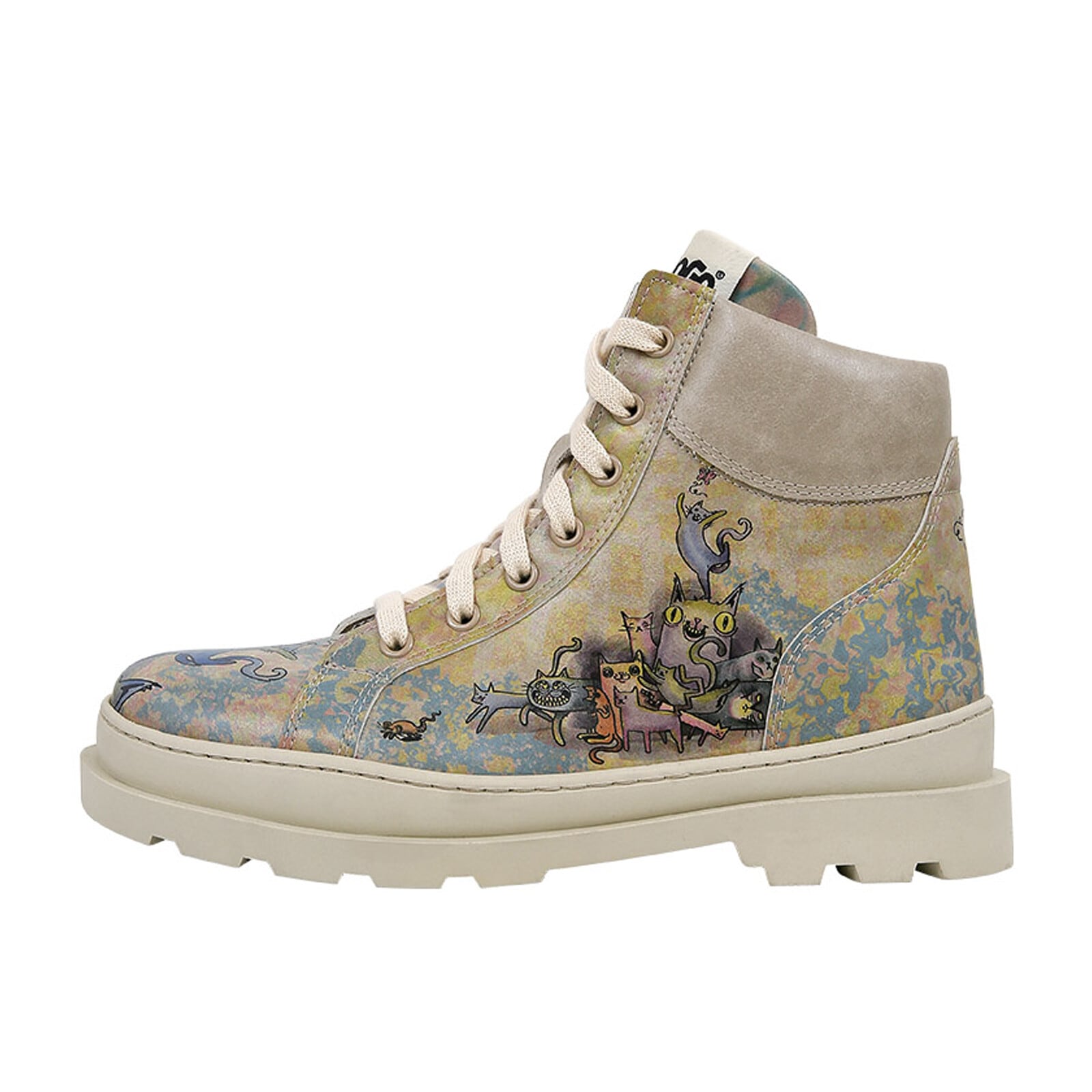 Winterboots DOGO "Adriana Boots Cat Person Damen Stiefeletten, Adriana Explore", Damen, Gr. 39, Normalschaft, gelb, blau, Lederimitat, Schuhe Winterboots, Handgefertigt