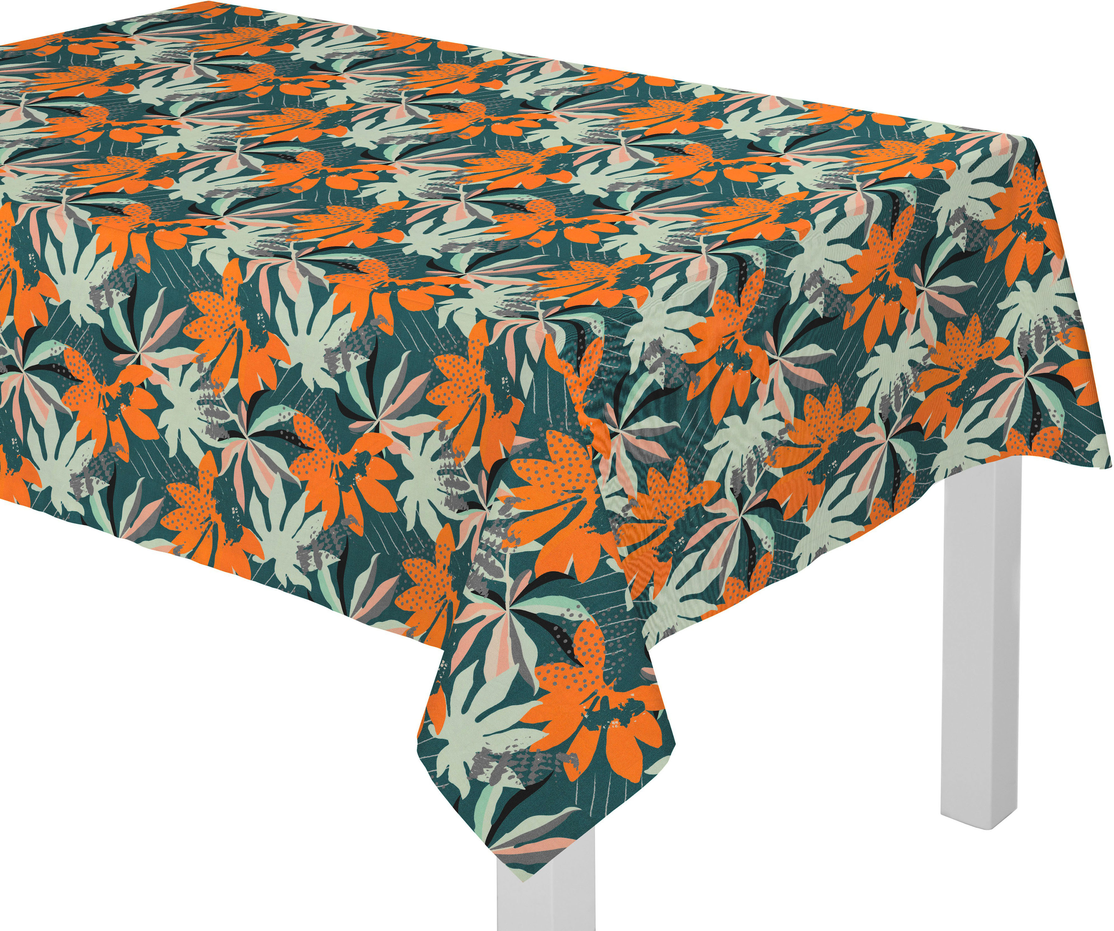 Tischdecke ADAM "Jungle" Gr. 5, bunt (dunkelgrün, orange), B:250cm L:145cm, Bio-Baumwolle, Tischdecken, Tischdecke, aus 100% Bio-Baumwolle Image