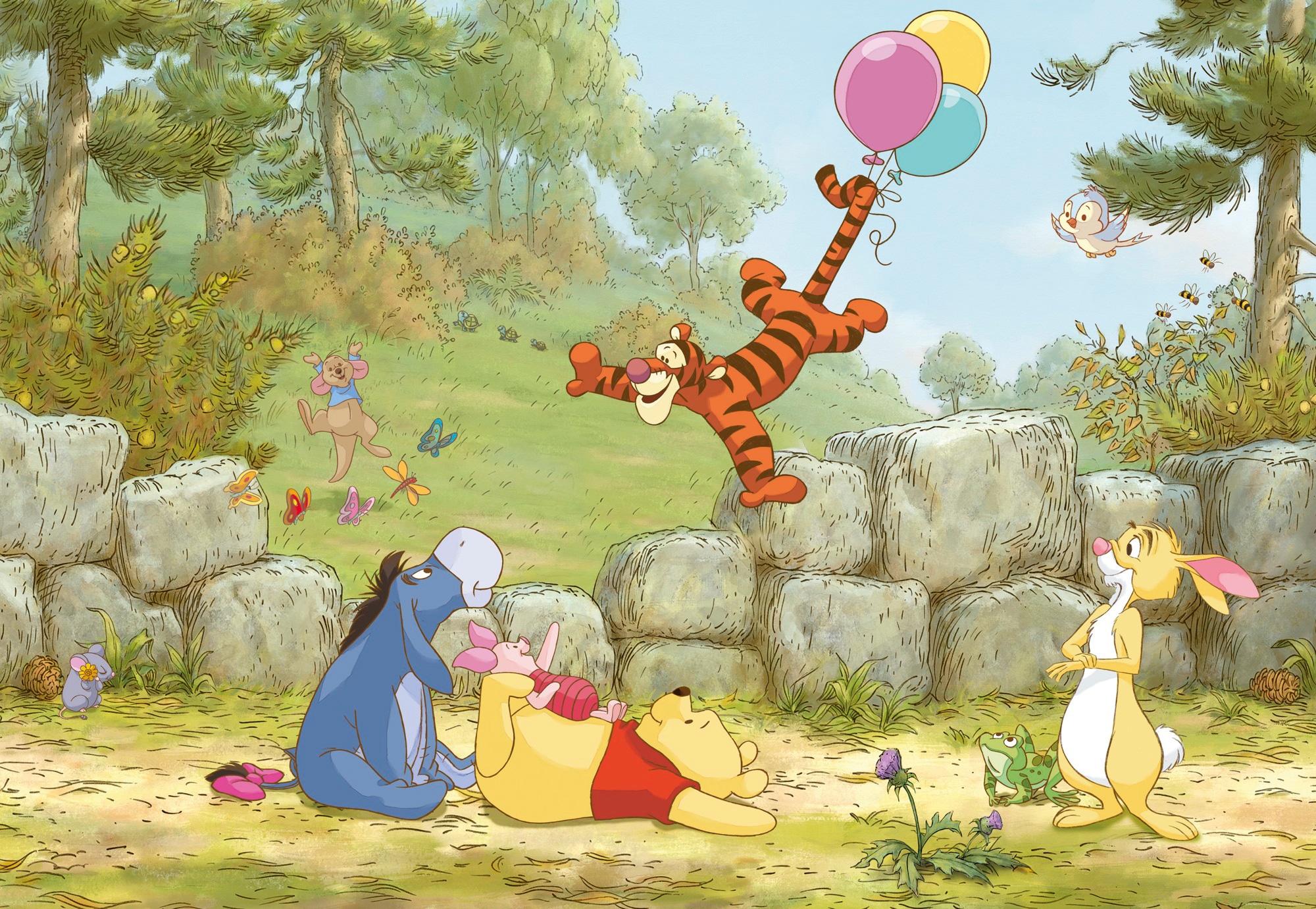 Fototapete KOMAR "Winnie the Pooh Ballooning - Größe 368 x 254 cm", bunt, B:368m L:254m, Papier, Tapeten, Kinderzimmer