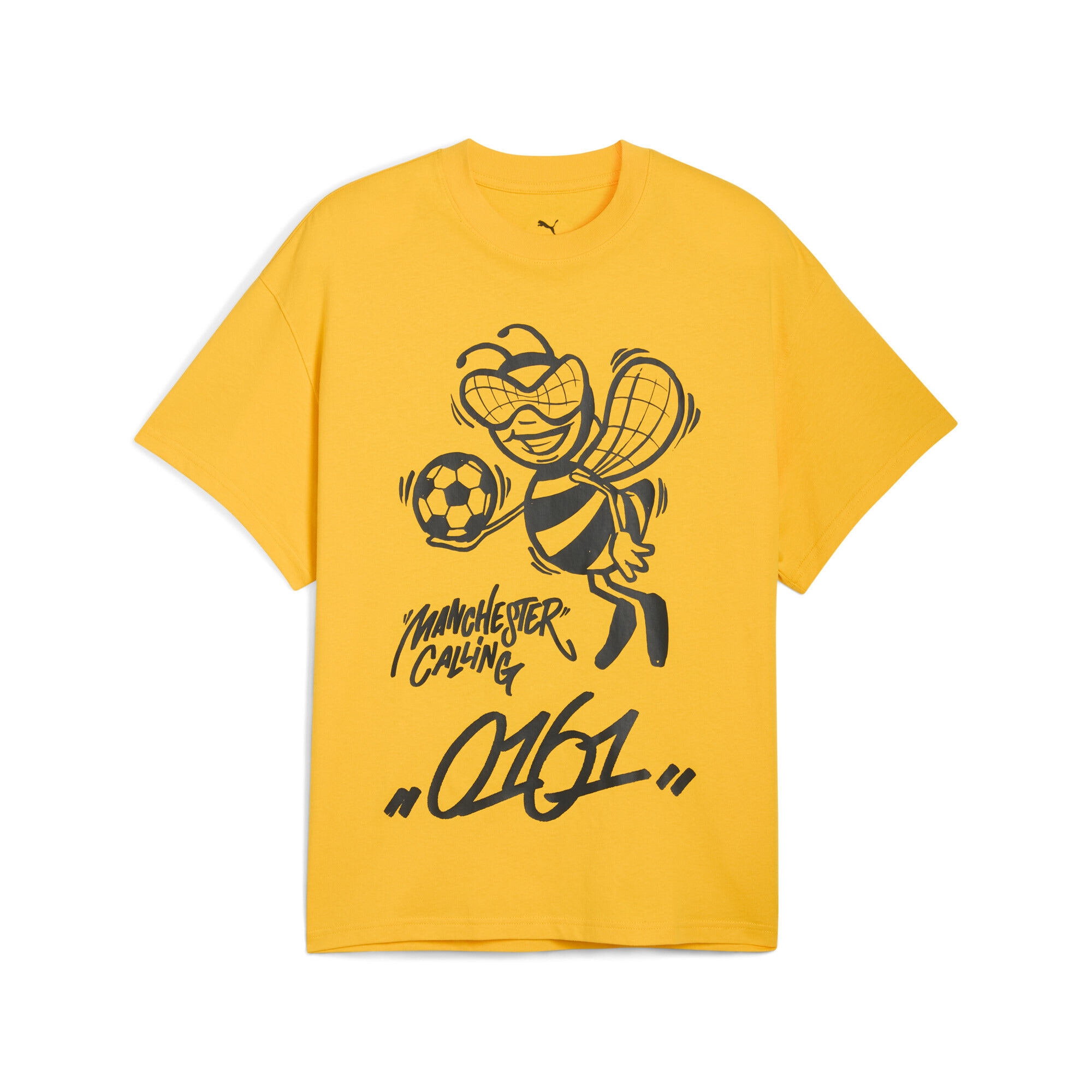T-Shirt PUMA "PUMA HOOPS x MANCHESTER CITY Basketballshirt Herren", Herren, Gr. L, gelb (gelb sizzle), Obermaterial: 100% Baumwolle; Rippe: 71% Baumwolle, 29% Polyester, clean, regular fit, Rundhals, Shirts T-Shirt