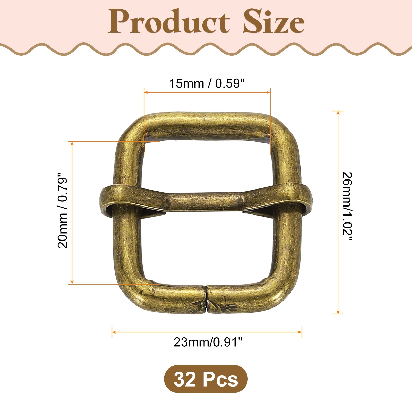 Metal Roller Buckle, Adjustable Tri-Glides Slide Buckles Strap Belt Keeper with Movable Bar for Bag Purse Making