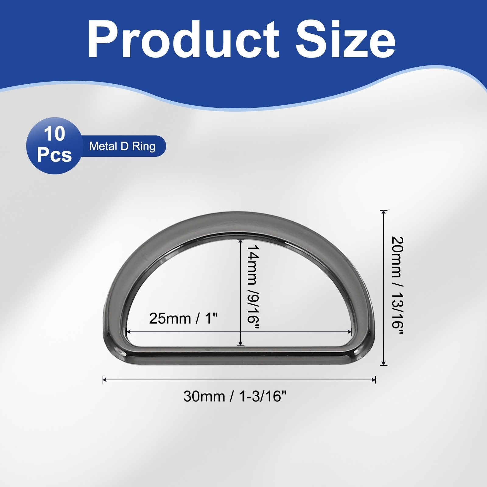 Metal D Ring, Flat Metal D Buckle Solid Dee Rings for Bags Backpack Wallets Leather Straps