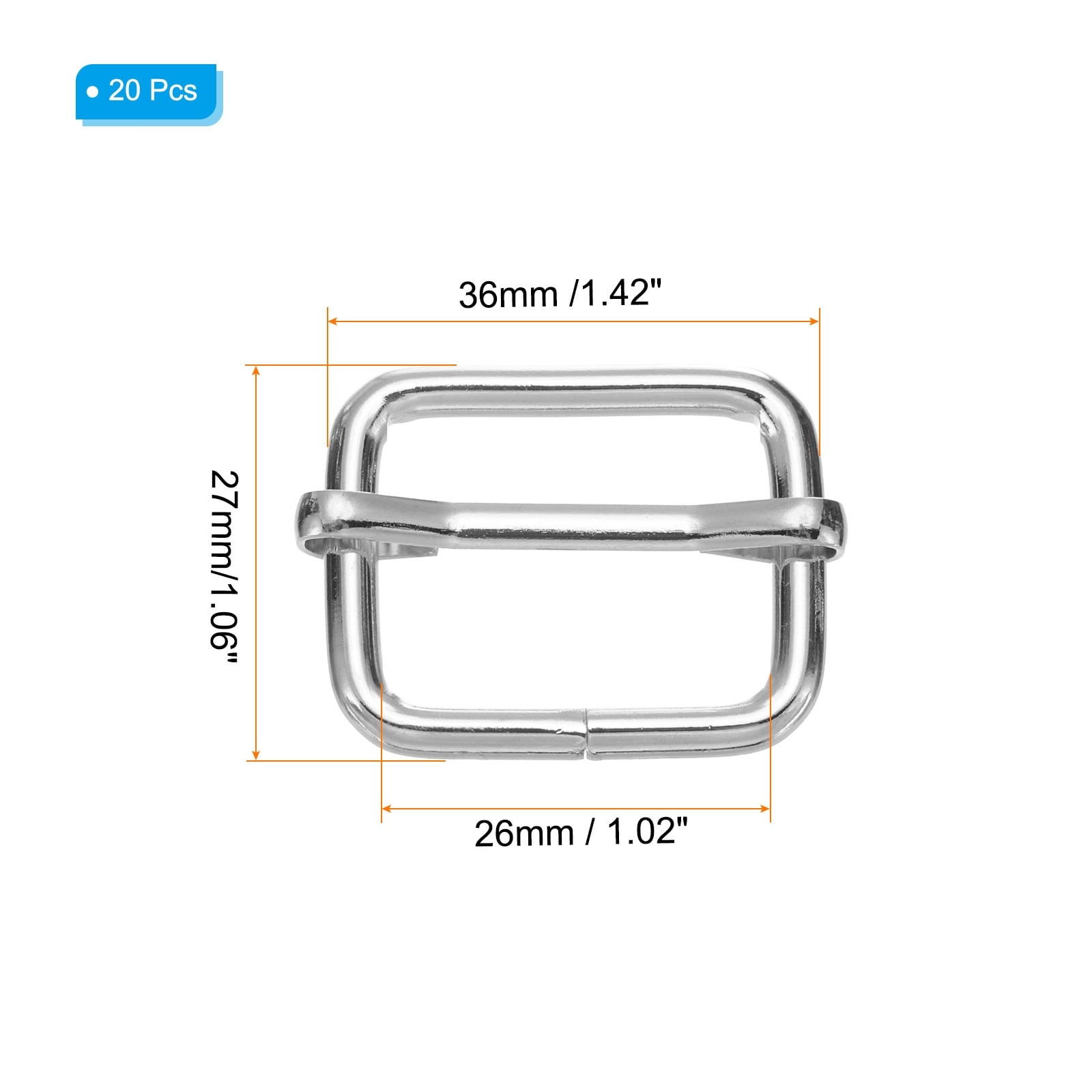 Metal Adjustable Slide Buckle Tri-Glide Rectangle Adjuster Suspender Strap Slider for Belt Hardware - 1 Inch