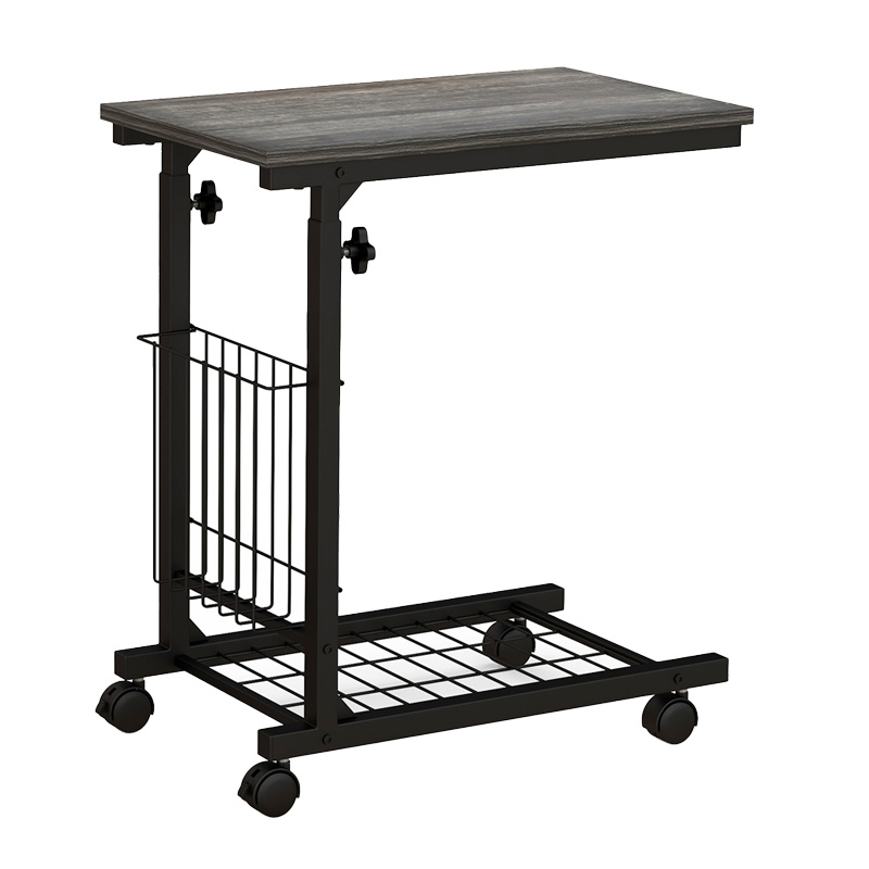 COSTWAY Beistelltisch mit Rollen, Laptoptisch, höhenverstellbar, mit Aufbewahrungskorb, Sofatisch Image