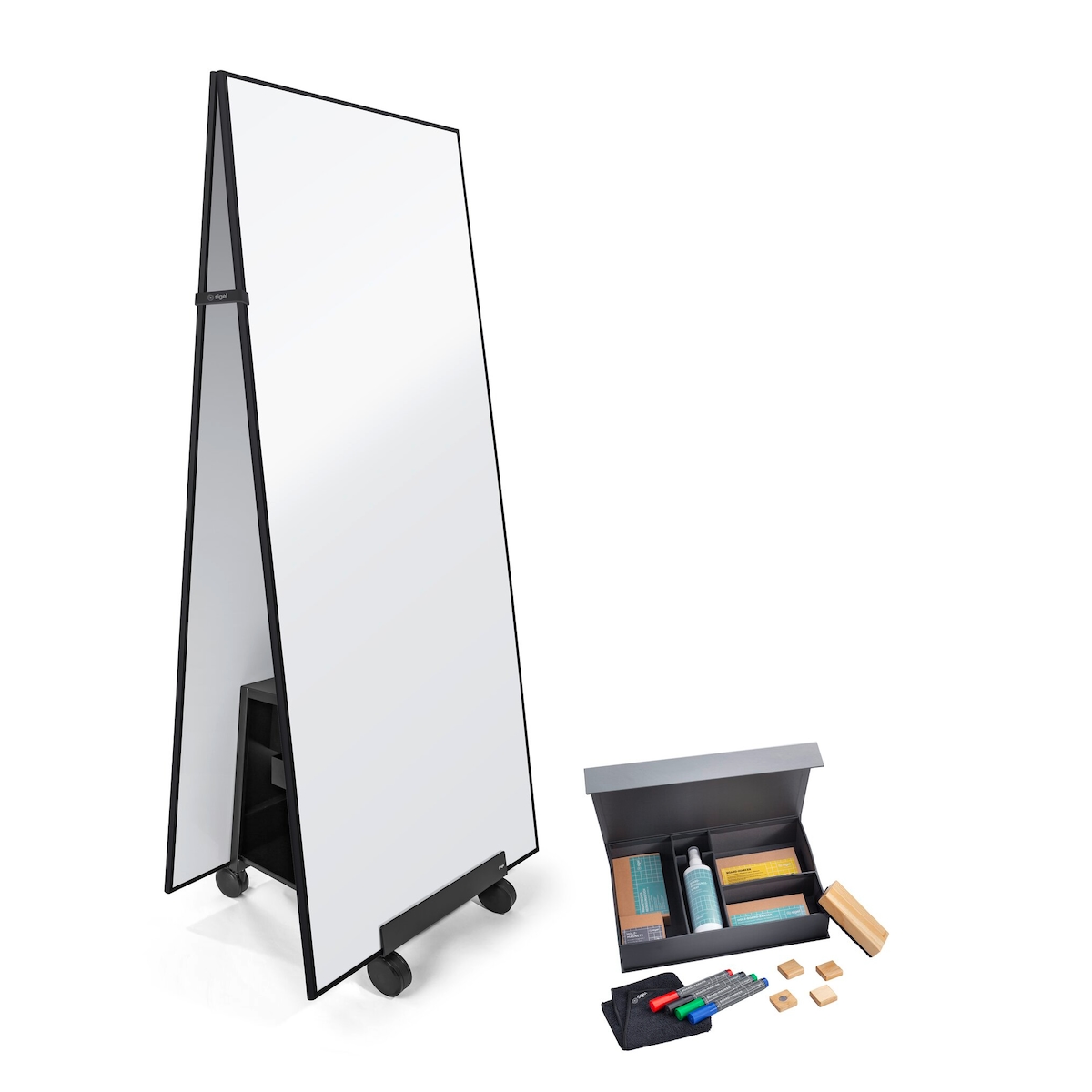 SIGEL MUB19 Bundle Tent-use Meet up - 2x Whiteboard mit schwarzem Rahmen, 90 x 180 cm, 1x Stand, 1x Starterset Image