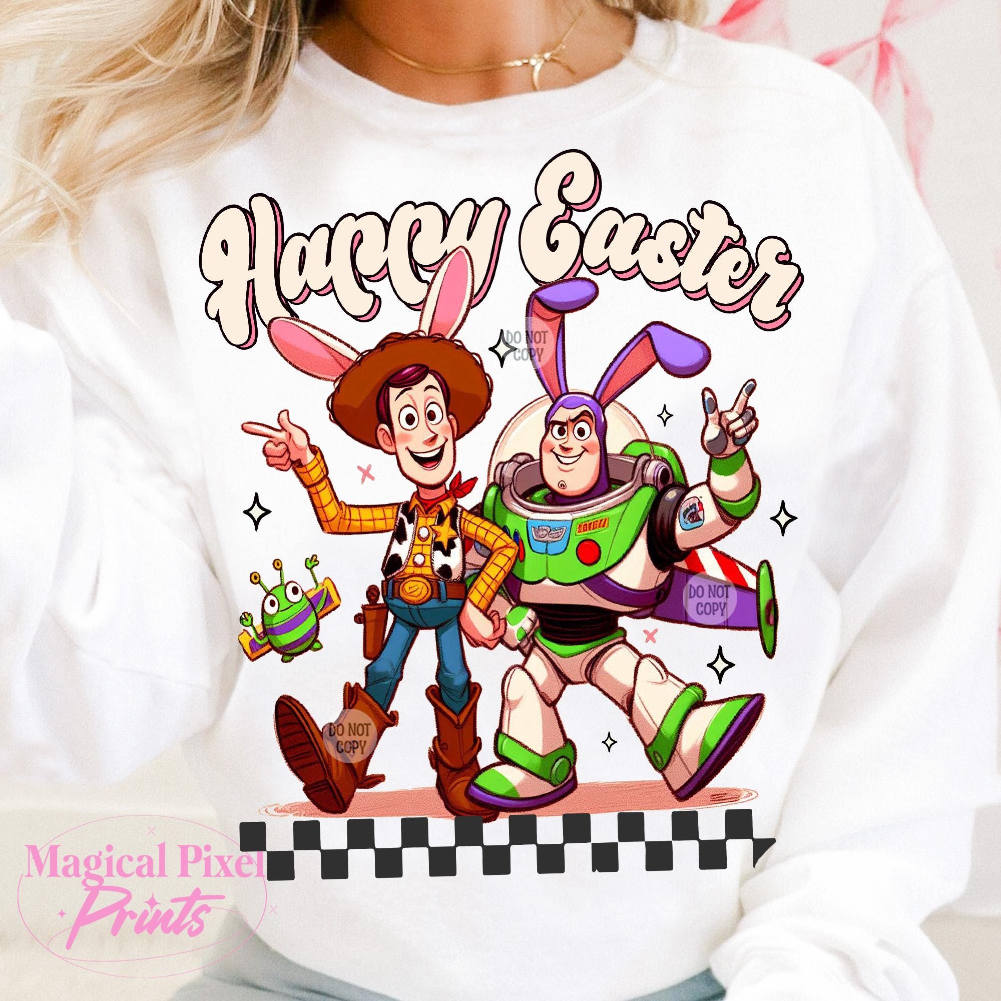 Story Woody e Buzz Sublimazione PNG, Cartone animato Coniglietto pasquale PNG, Ragazza Coniglietto pasquale Vibes PNG, Buona Pasqua PNG, Design carino
