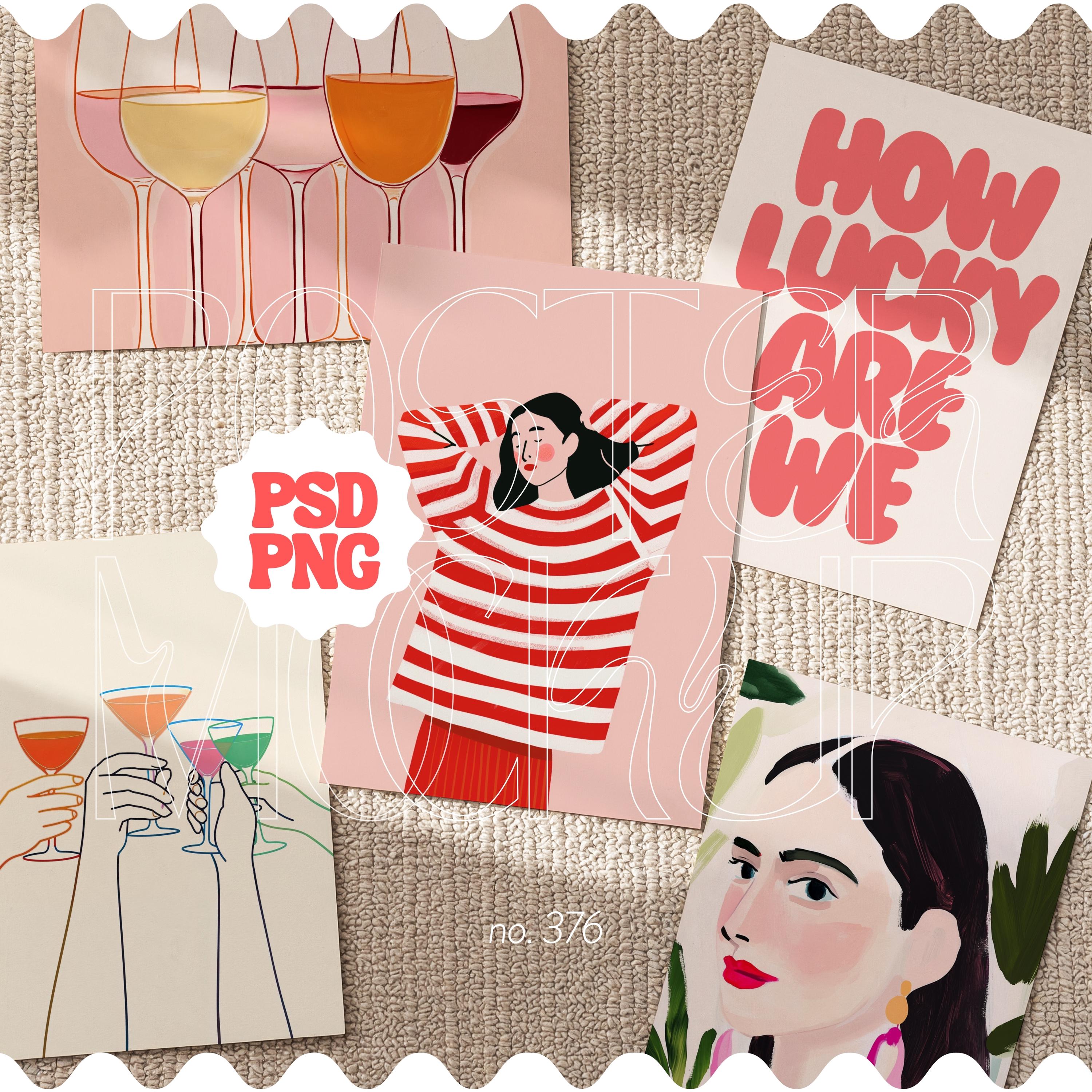 Set di 5 mockup di poster con rapporto DIN A, mockup di poster ISO A Flatlay, set di 5 poster, mockup Canva e Photoshop per la visualizzazione di post