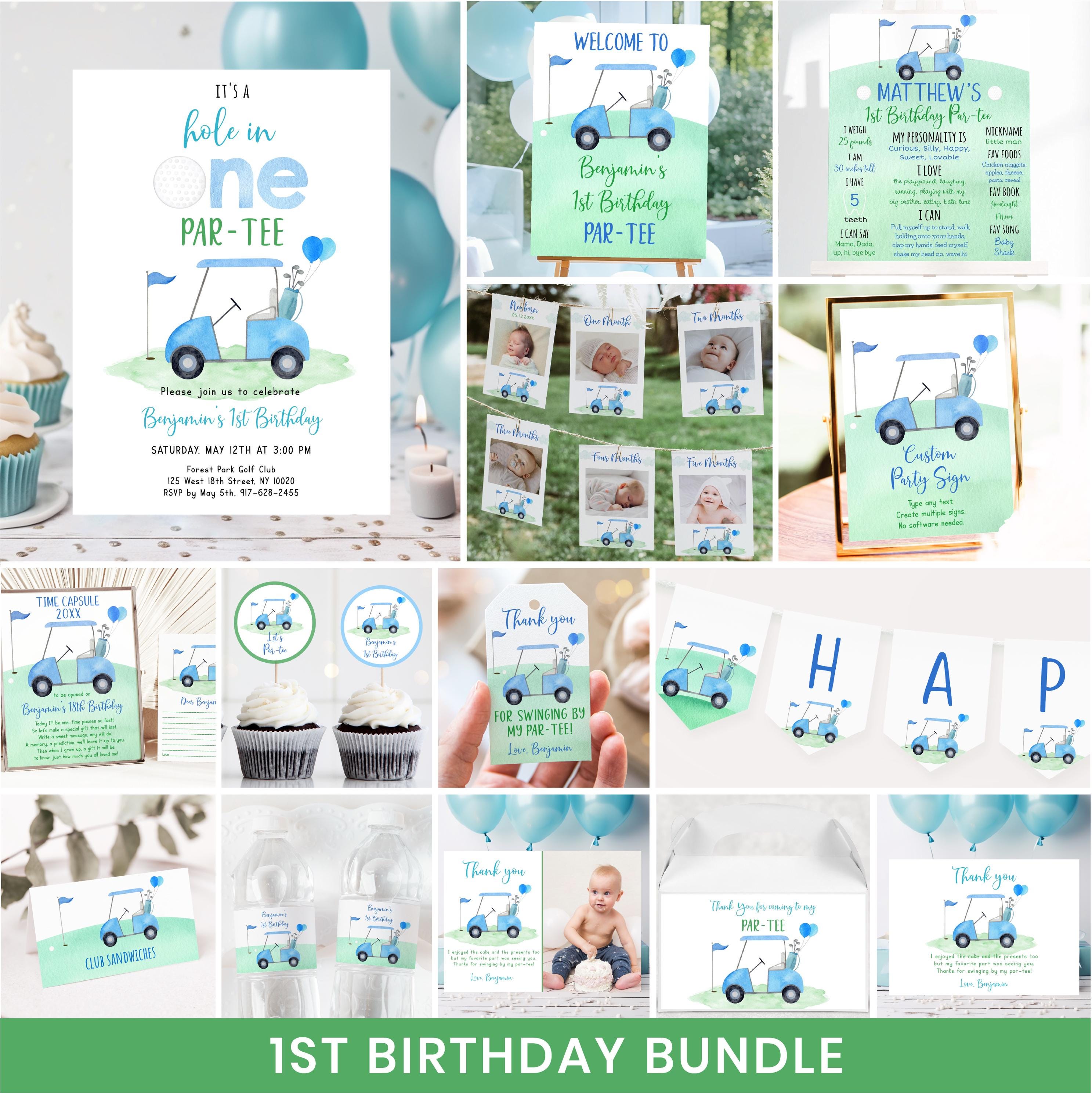 Pacchetto di inviti per compleanno Hole In One Golf Primo compleanno Party-tee Golf Primo compleanno bambino Primo compleanno Decorazioni per feste di