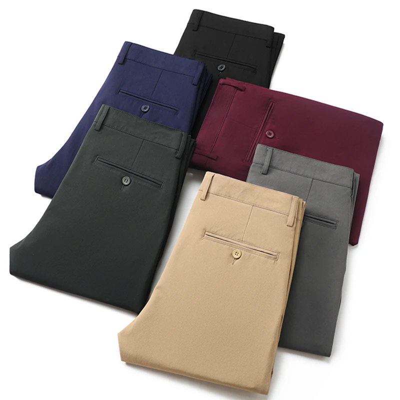 2024 neue Herren hochwertige Business Casual lose gerade Hosen elastische Khaki schwarz klassische Modemarke Hose Größe 30-40