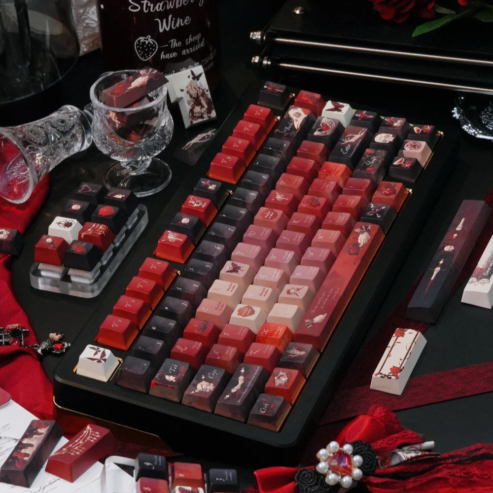 Gothic-Stil Tastatur-Tastenkappe Schwarz und Rot Dunkel Retro Burgund 141 Tasten [Red Mary] Pbt Cherry Aula F75/F99/F87 Tastenkappen Image