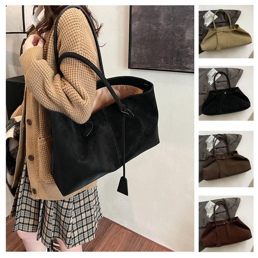 Lässige, vielseitige Tragetasche aus Wildlederimitat, einfarbig, Umhängetasche, große Kapazität, Handtasche für Damen, Taschen mit Griff oben Image