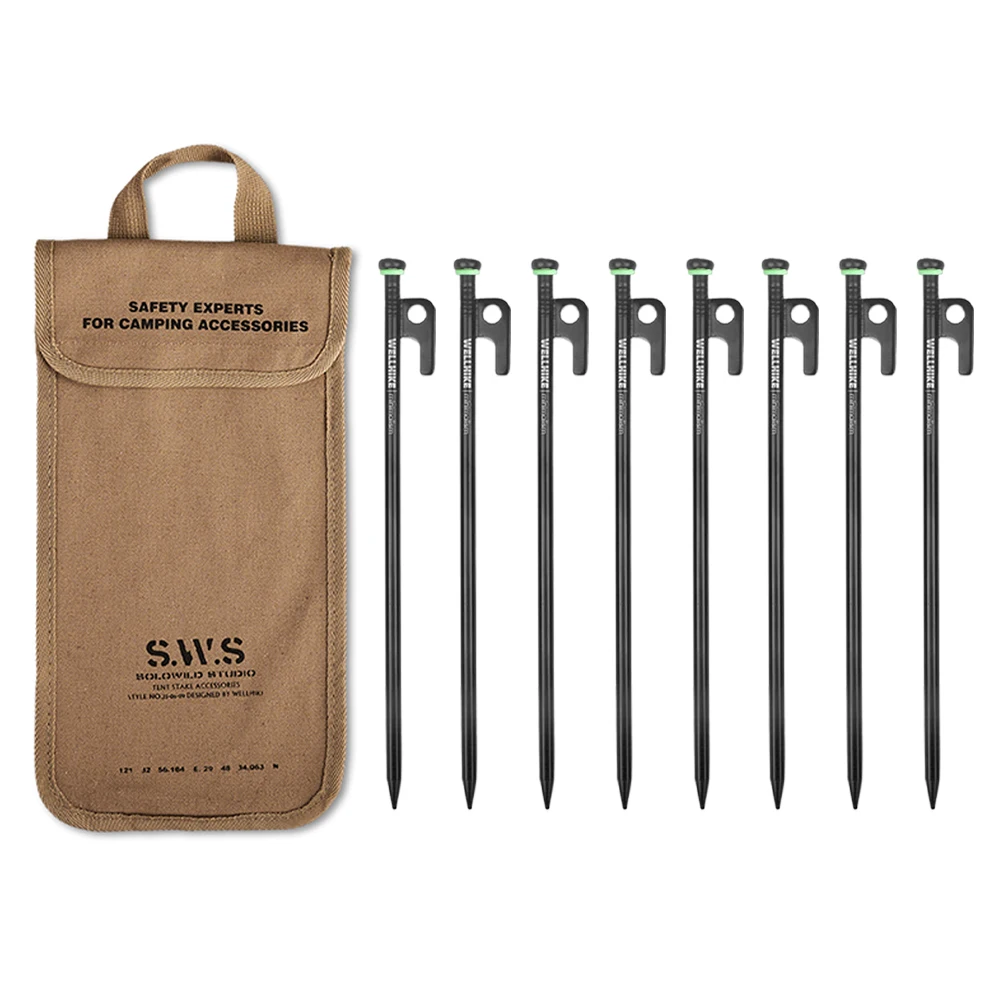 4/8 Stück robuste Zeltheringe aus geschmiedetem Stahl mit Erdspießbeutel, 30 cm lang, für Camping, Outdoor, Zelte und Vordächer, Zubehör Image