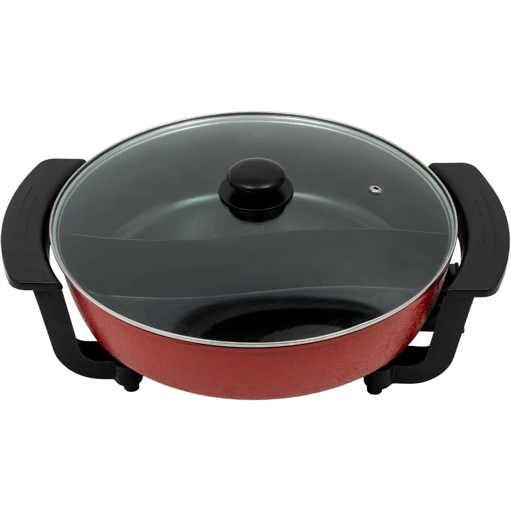 1360 W Hot Pot, 6 l elektrischer Yin-Yang-Hotpot, 30 cm chinesischer Kochtopf mit 2 Kammern, 5 Temperatureinstellungen, Shabu mit Glasdeckel Image