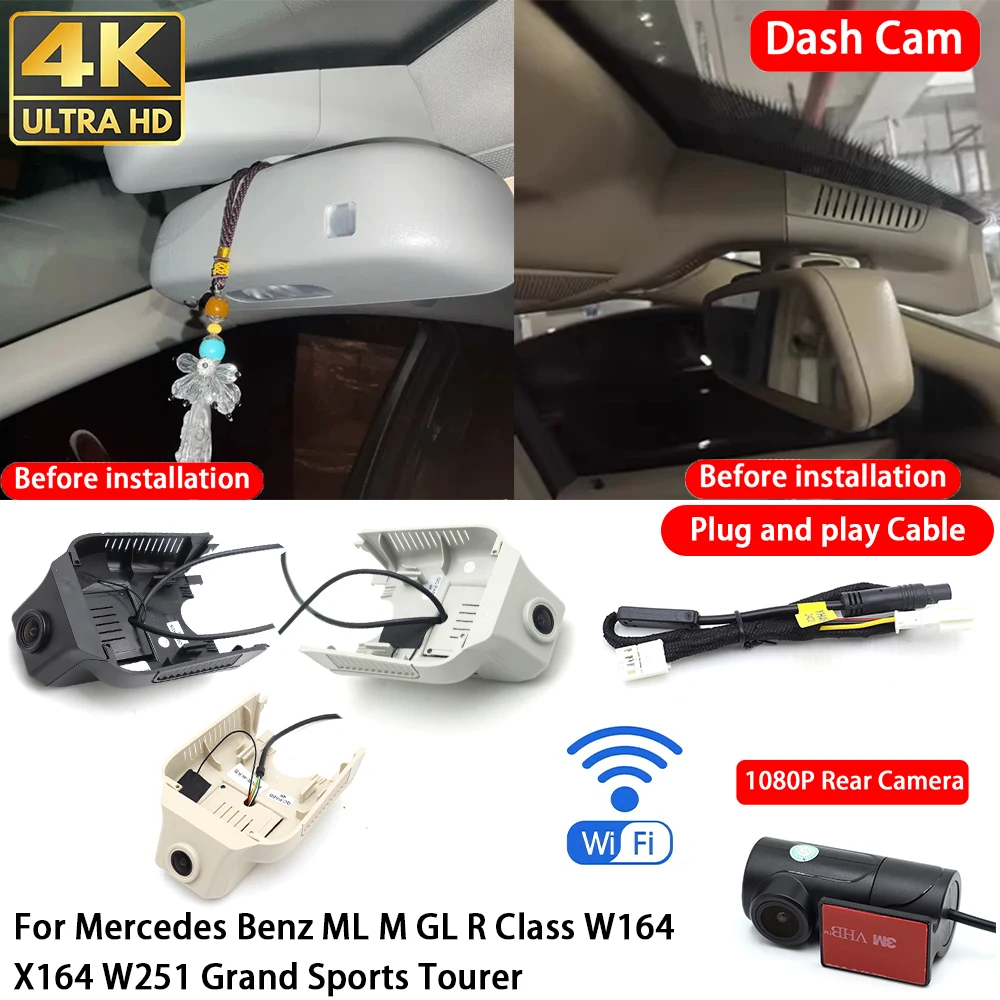 Für Mercedes Benz ML M GL R Klasse W164 X164 W251 Grand Sports Tourer 4K Dashcam Vorne Hinten Autokamera DVR Wifi Plug & Play Image