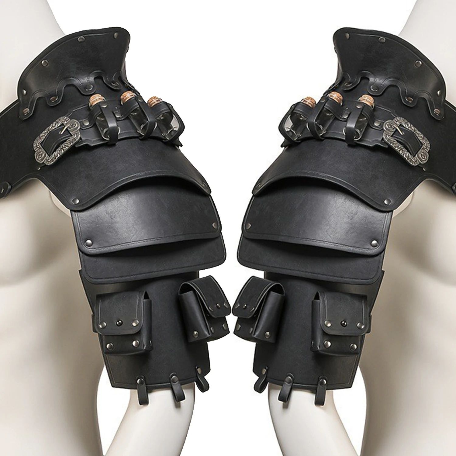 Mittelalterlicher Wikinger-Krieger, Ritter, Schulterpanzer, Gladiator, Piraten-Pauldrons, Steampunk, Vintage-Stil, PU-Leder, Spaulders, Cosplay-Kostüm Image