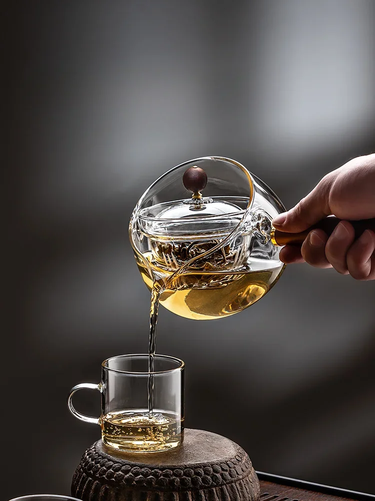 The Side of The Leisure Pot Household Heat-resistant Glass Teapot Rotating Small Green Orange Tea Tea Set Boiling Teapot