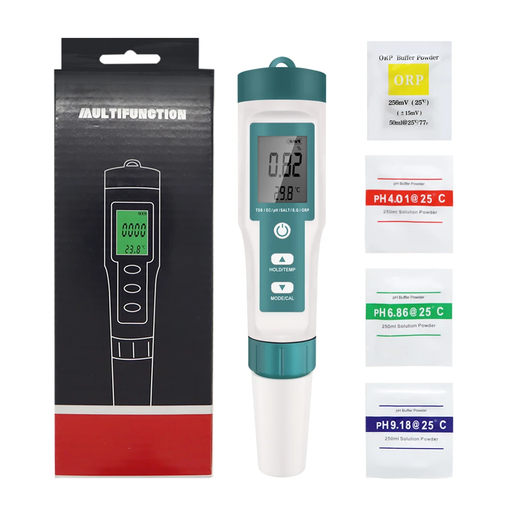 COM-600 7-in-1 PH TDS EC ORP Salzgehalt S. G Temp Meter Wasserqualitätsmonitor Tester IP67 für Trinkwasser, Aquarien PH Meter Image
