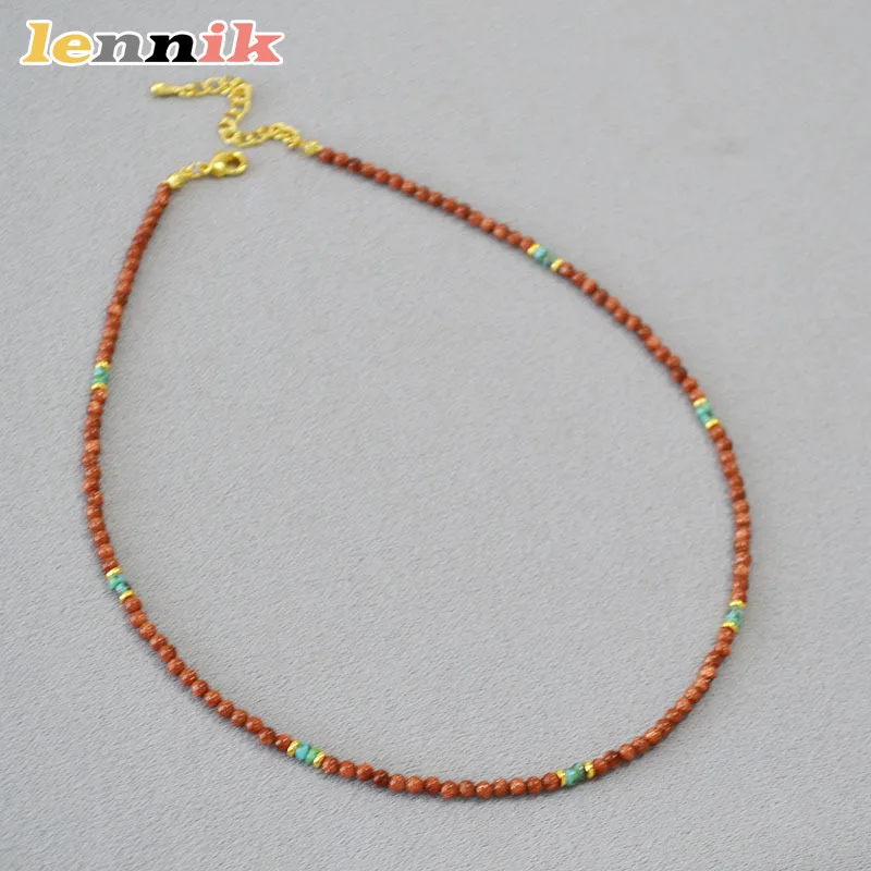 LENNIK vergoldete rote Sandperlen-Halskette, japanischer Reisperlen-Halsband, eleganter Schmuck im Maillard-Stil für Frauen, heißer Verkauf Image