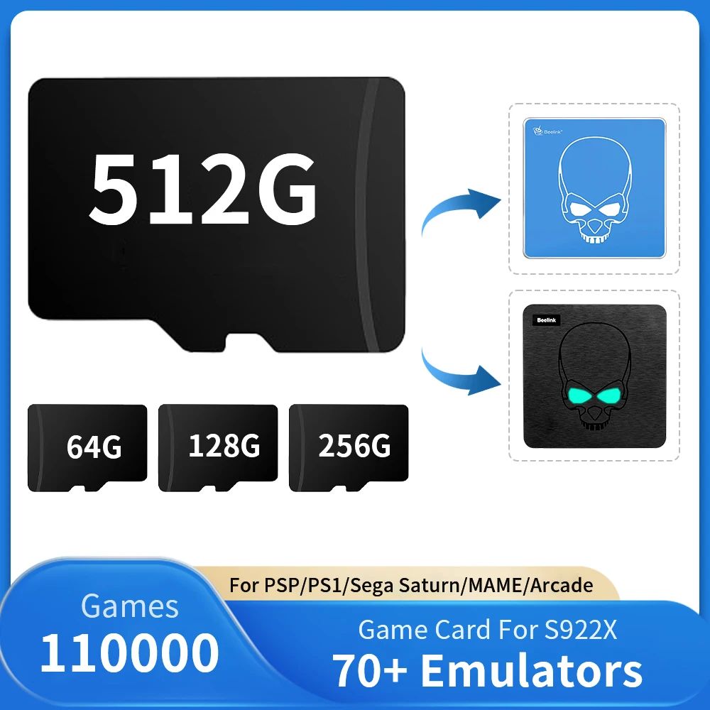 EmuELEC-Carte de jeu système pour console de jeu vidéo S922X, TV Box, BeeLink, ightKing, carte TF avec 110000 jeux, PSP, PS1, N64, DC, SNES