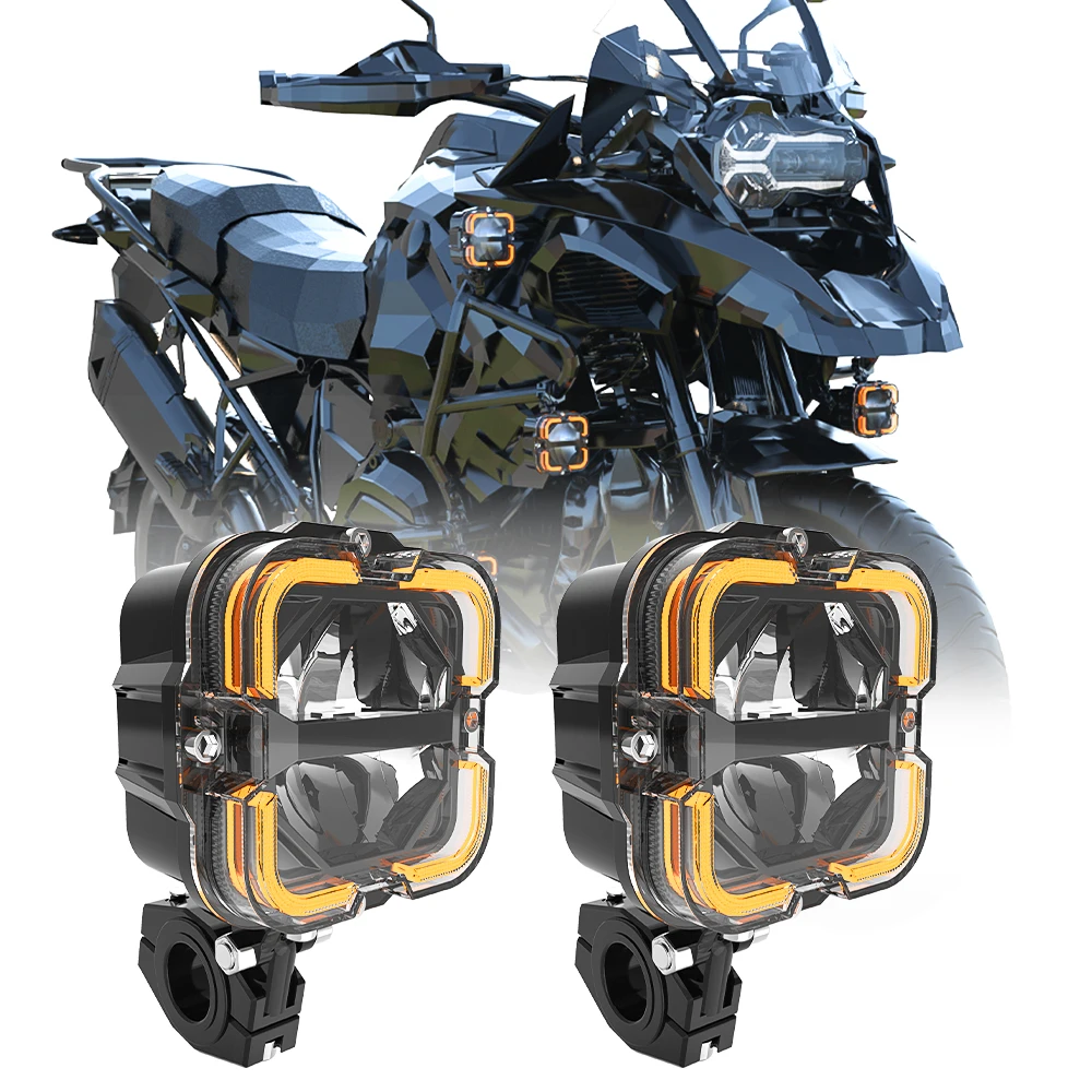 Emark Motorrad-LED-Strahler mit Schalter, Strobe-LED-Fahrlichter, Nebelscheinwerfer, 60 W, weiß, bernsteinfarben, Zusatzlichter für BMW für Yamaha