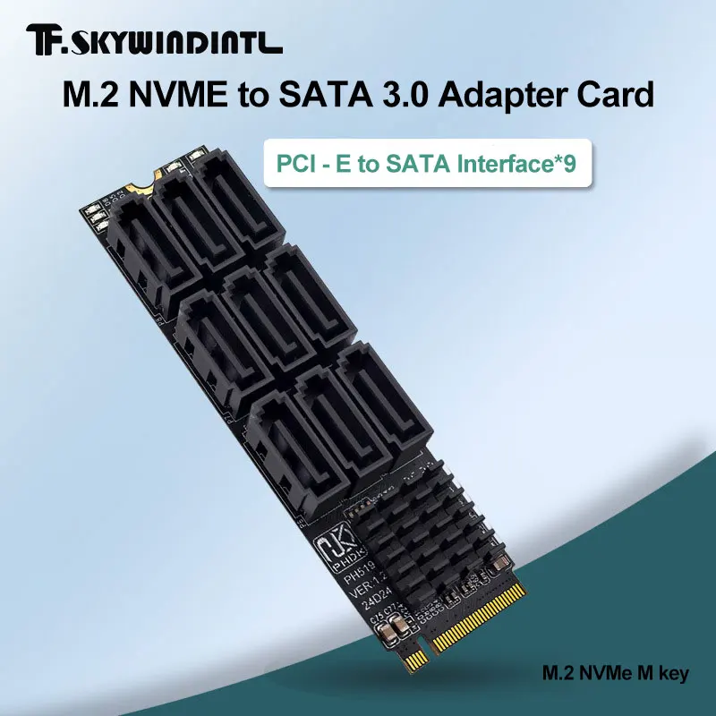 M.2 M KEY Nvme auf 9 Ports SATA 3.0 Adapter SATA 3.0 Extend Adapter PCIE 3.0 X2 Festplattenkapazität Hochgeschwindigkeitserweiterung Image