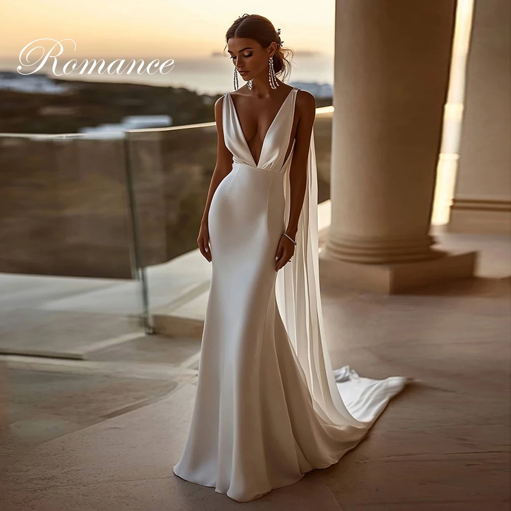 Sexy Pleat Spaghetti Straps Mermaid Wedding Dress 2026 Sleeveless Open Back Deep V-Neck Bridal Gown Vestidos De Novia Customized