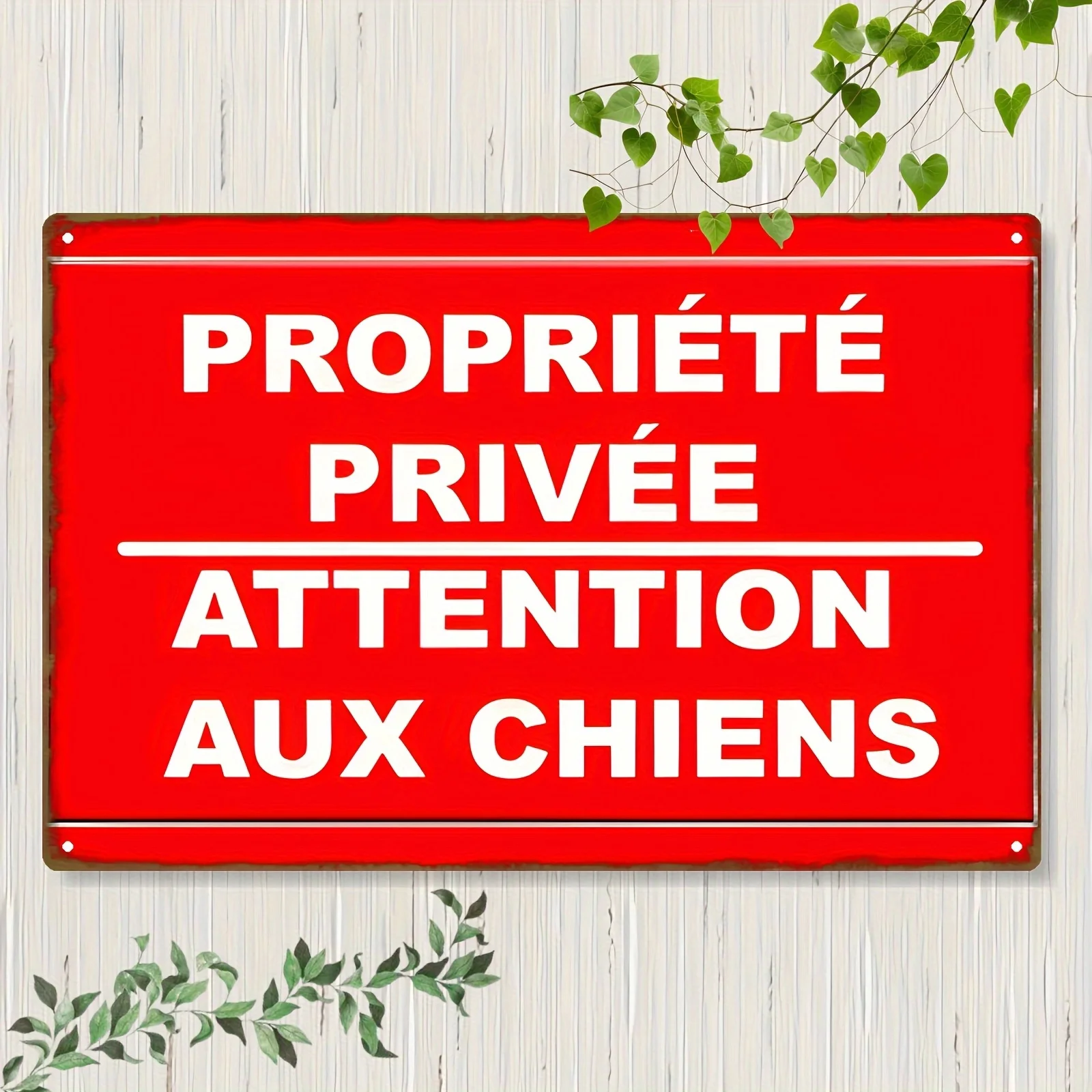 Französisches Vintage-Metallschild „Beware of Dog“ – Retro-Warndekoration mit rot/weißem Design, robuste Sicherheitsdekoration für den Außenbereich