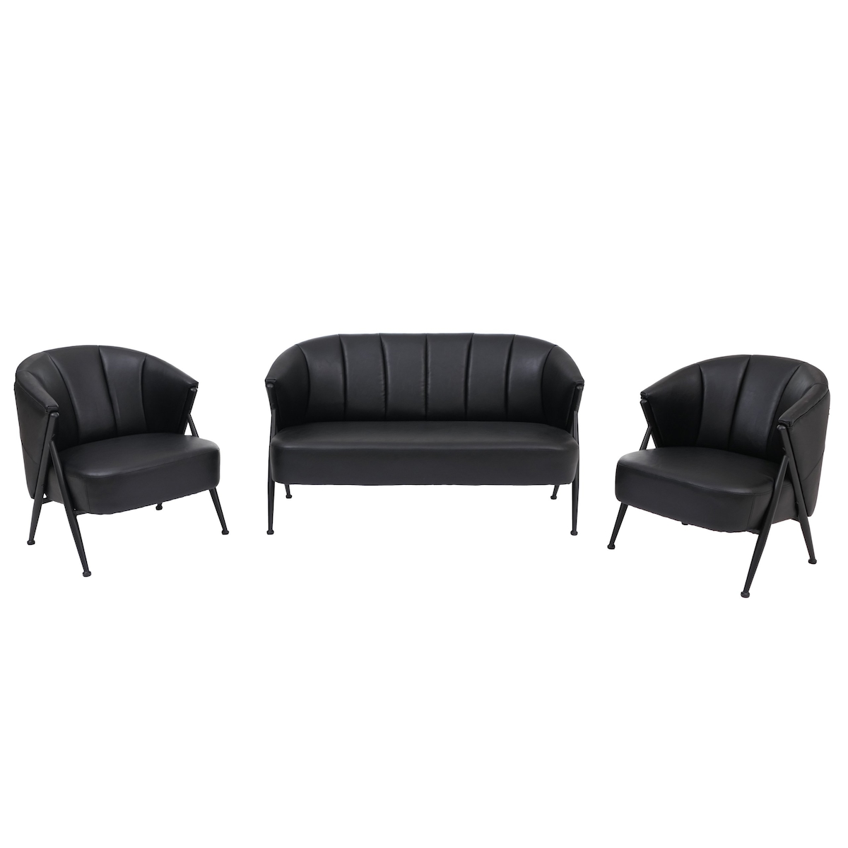 Mendler Wohnzimmer-Set HWC-P30, 2er-Sofa 2x Sessel, Vintage Retro Industrial Metall Kunstleder ~ schwarz Image